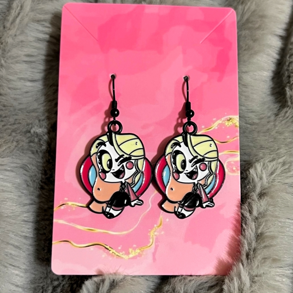 Hazbin Hotel Earrings Handmade Hypoallergenic‎ Heart Shape Dangle (Charlie)